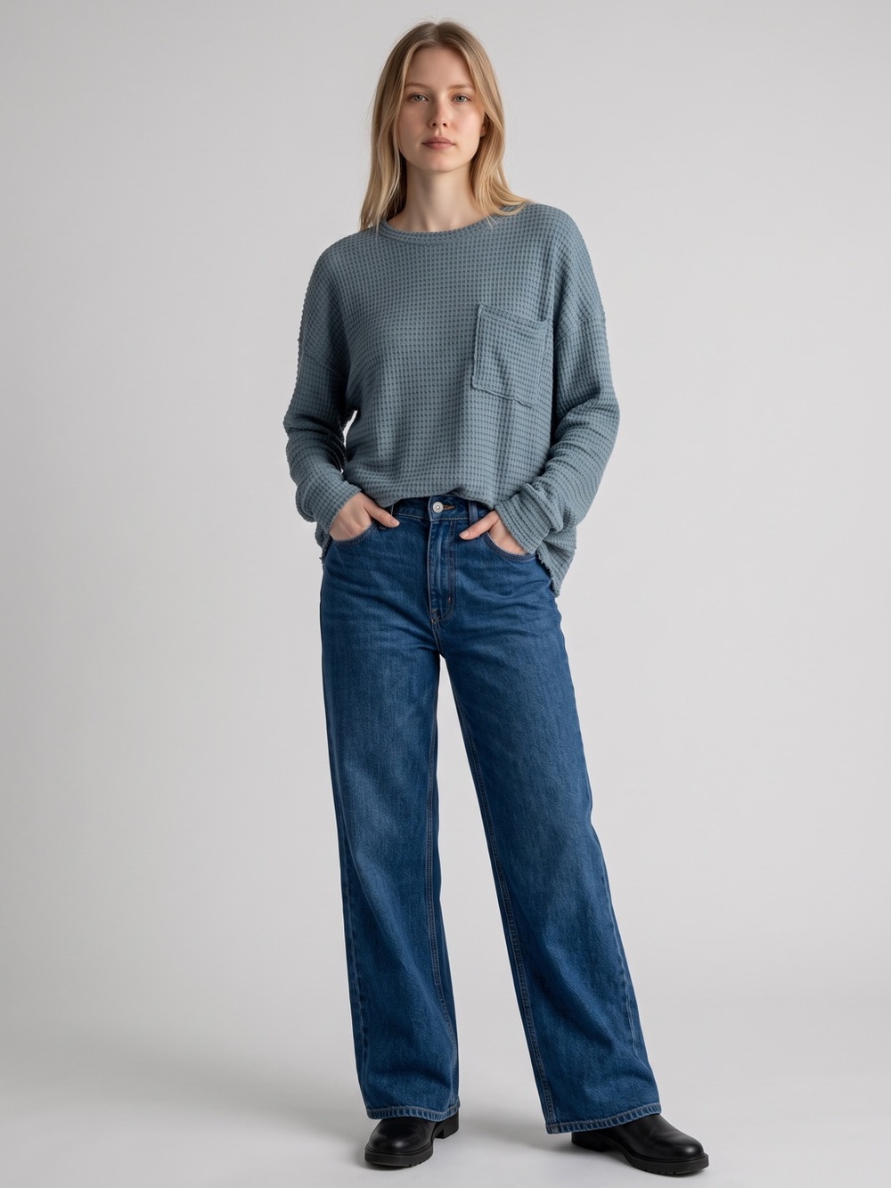 Zenana Outfitters Waffle Knit Crew Sweater NWT